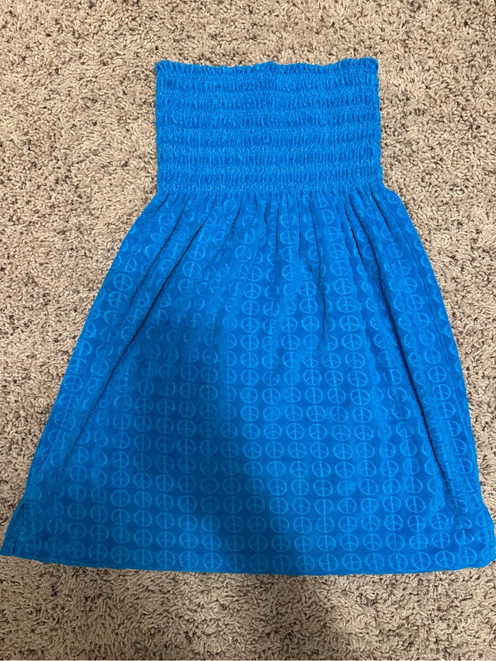 Raviya Bright Blue Smocked Tube Dress with Peace Print